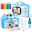 Instant Printing Camera for Kids with Color Pens- Kids Selfie Camera. Image and Video Recorder, 12MP Photo Shooting, 180-Degree Rotating Feature. Gift for Ages 5, 6, 7, 8, 9, 10 (Blue)