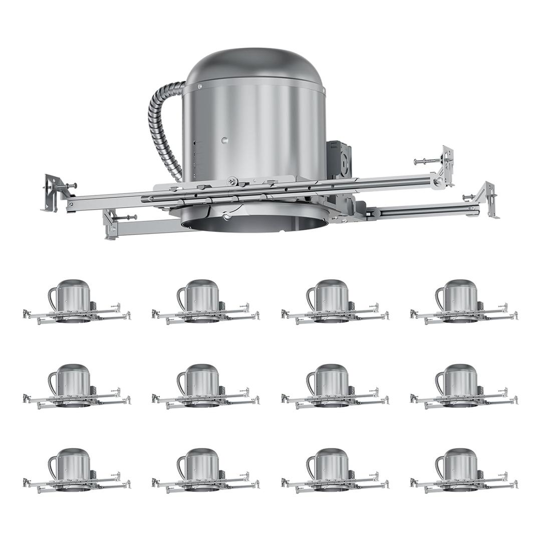 12 Pack 6 Inch Can Light Housing, New Construction Recessed Lighting Housing, Air Tight,E26 Base,90 Rotation Hanger Bars, IC Rated ETL