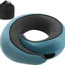 BadinkSnail Neck Pillow Memory Foam with MagicStrap  Adjustable Ergonomic Travel Pillow for Office/Airplane/Car, Washable Cover, Portable Cervical Support(Peacock Blue)