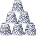 6 Set Pleated Block Print Light Blue Lamp Shade Mini 3" Top x 5.5" Bottom x 4.7" High Floral Blue Pleated Chandelier Shades Replacement Small Lamp Shades Clip on Bulb for Candelabra