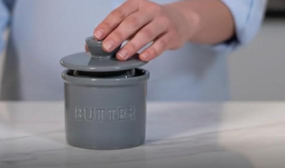 PriorityChef Butter Crock, Ceramic French Butter Dish to Leave On Counter, Light Grey