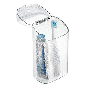 iDesign 53450 Rain Toothbrush Holder Dental Center for Toothpaste, Electric Toothbrush, Water Flosser, Bathroom Countertop Organizer, Clear
