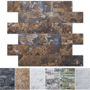 Art3d 10-Sheet Peel and Stick Backsplash PVC Wall Tile, Stickon Tile for Kitchen Backplash, Bathroom Vanities, Fireplace Decor, Laundry Table, Stair Decals in Rust Slate, Plastic-Sheets (11.4"x13.5")