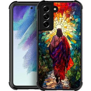 Compatible with Samsung Galaxy S22 Case, Shockproof Protective for Man Women Non-Slip for Samsung Galaxy S22 Crazy Pattern Colorful Stained Glass Jesus Walking