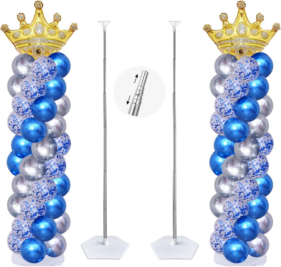 2 x Balloon Column Stand Kit, Set of 2,6.7Feet Height Adjustable Balloon Tower Pillar with Reusable Metal Telescopic Design with base for Birthday arch, Wedding, Graduation Party Decoration Event