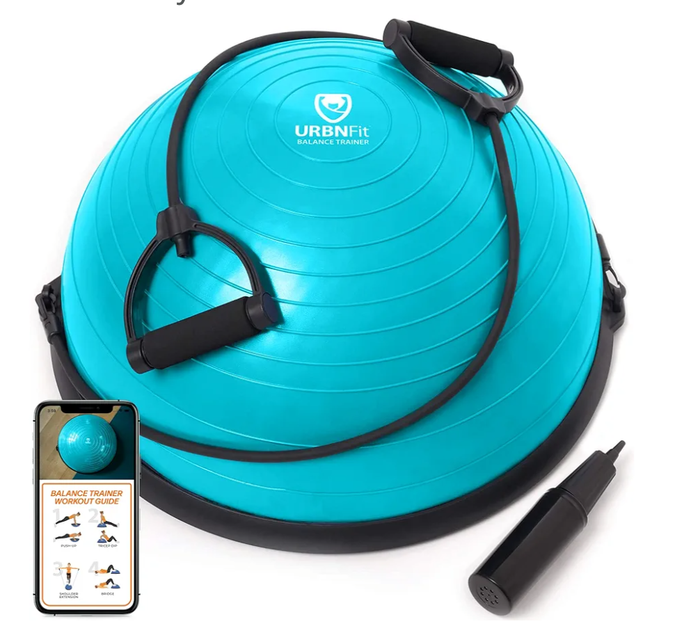 URBNFit Half Balance Ball - Stability Balance Board Trainer w/Resistance Bands for Core and Full Body Exercise