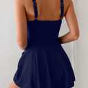 Eomenie One Piece Swimdress Swimsuits for Women Tummy Control Swim Dresses Skirt Bathing Suit (Blue, L)