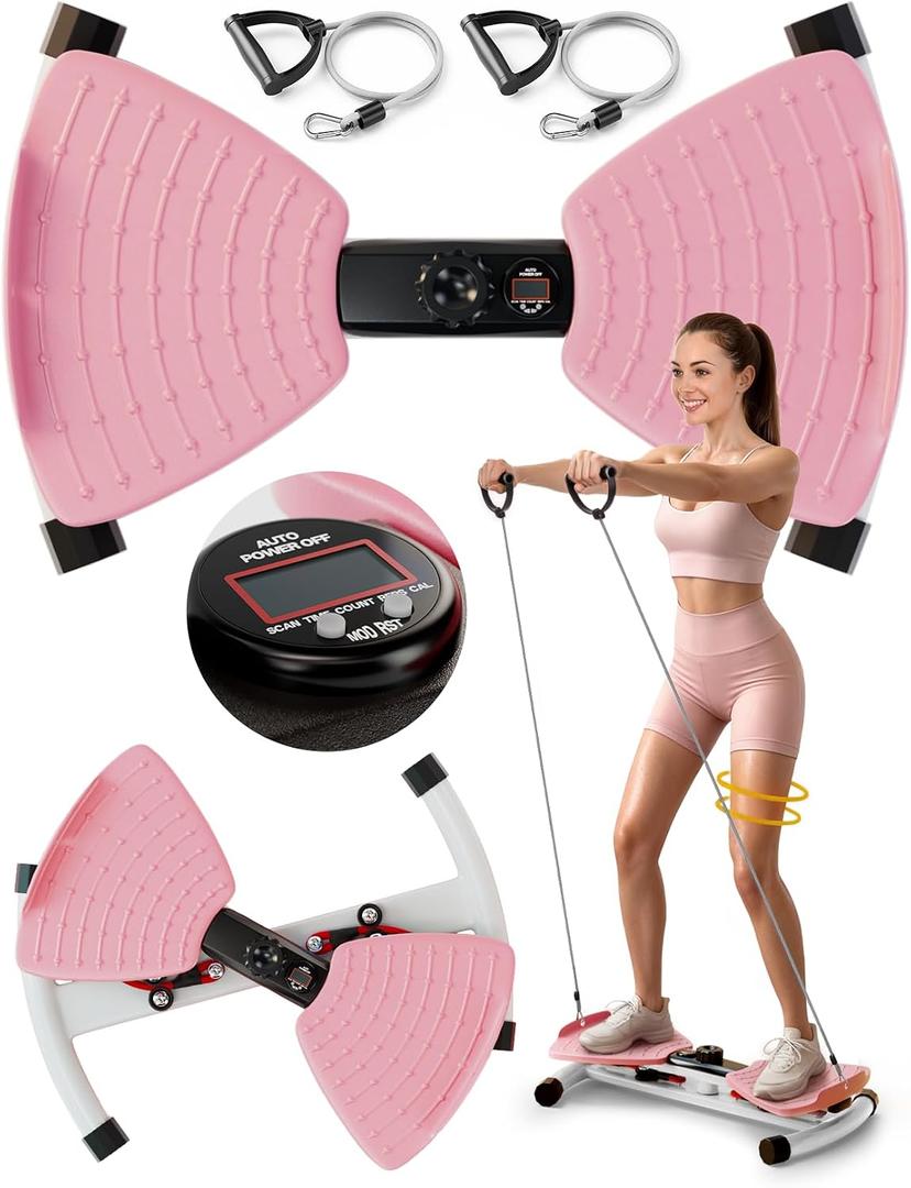 KOVAFLEX Waist Twister Machine with Smart Digital Counter and Resistance Bands 300 Lbs Capacity, Noiseless Ab Twister Board for Home Exercise, Fitness Equipment Ideal for Women to Burn Belly Fat and Tone Body(Pink)