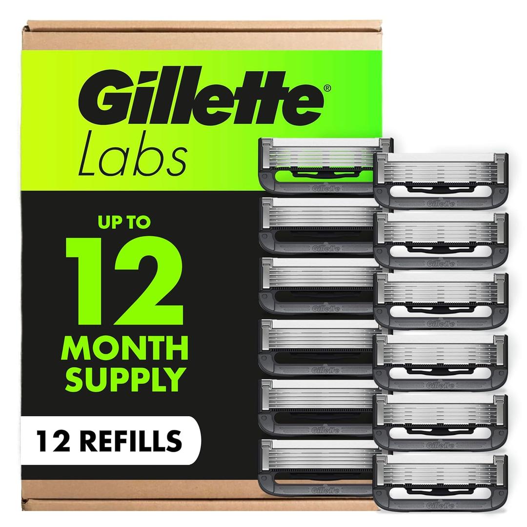 GilletteLabs Razor Blade Refills, 12ct Razor Cartridges, Razor Refills for Men Compatible with GilletteLabs Exfoliating Bar Razor and Heated Razor