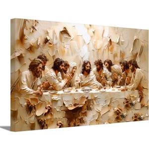 Jesus Last Supper Canvas Wall Art Christian Bible Story Wall Decor Picture Jesus and Twelve Apostles Poster Print Painting for Living Room Bedroom Church Artwork Home Decoration Ready to hang (36L" x 24W")