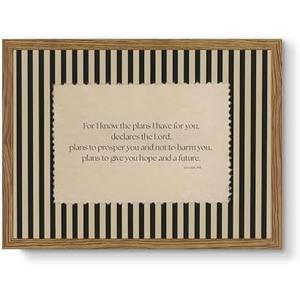 Retro Striped Christian Wall Art Framed - Jeremiah 29 11 Inspirational Scripture Wall Decor, Bible Verse Minimalist Religious Canvas Prints, Biblical Artwork for Prayer Room Office Church 12x16 Inch