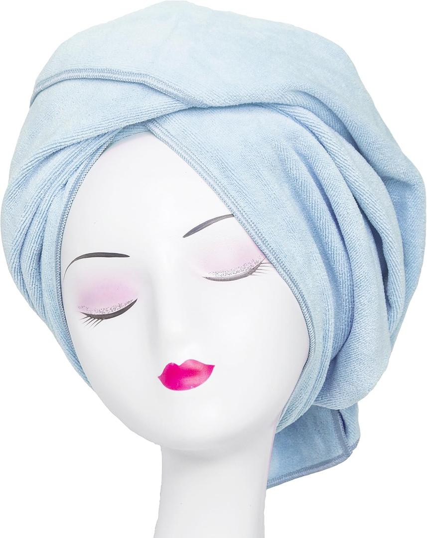 TANCANO Super Absorbent Anti-Frizz Microfiber Hair Towel Hair Wrap Curly Hair Drying Towel 23.6''x47'' Large Multifunction Towel for Bath Spa Makeup, Light Blue