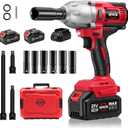 1/2 inch Impact Wrench, Max Torque 950N.m(700Ft-lbs) Cordless Brushless Impact Wrench, 3300RPM High Torque Electric Impact Gun with 2x 4.0Ah Li-ion Battery, Charger, 3 Extension Bars, 6 Sockets