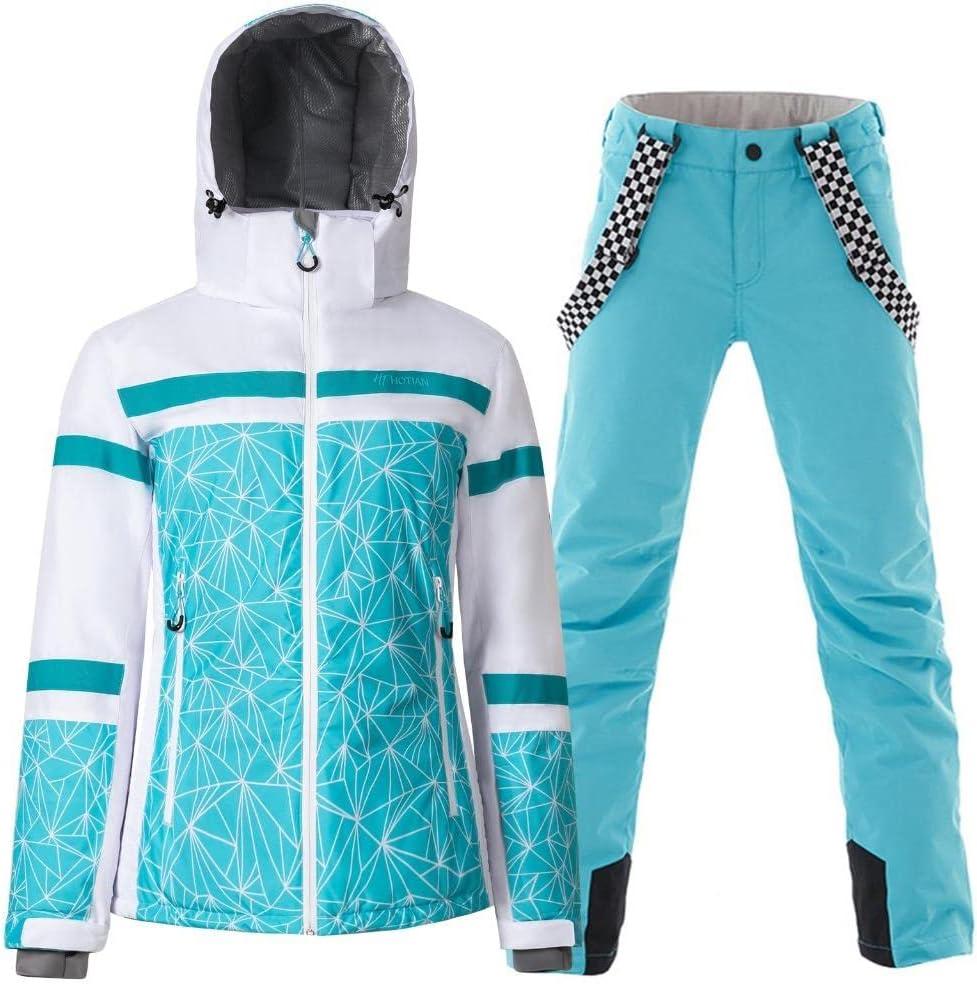 Women's Ski Jackets and Pants Set Windproof Waterproof Insulated Snowsuit Winter Warm Snowboarding Snow Coat (Large, #002blue+blue)