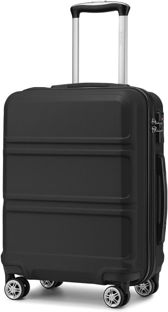 Kono 20'' Carry on Luggage Lightweight with Spinner Wheel TSA Lock Hardside Luggage Durable Small Carry on Suitcase Black