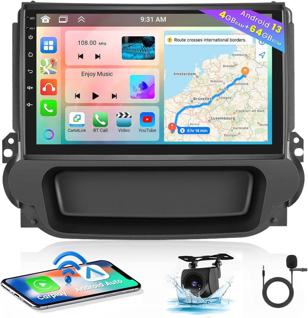 for Chevrolet Chevy Malibu 2011-2014 Radio, 4 Core 4+64GB Android 13 Car Stereo with Wireless Apple Carplay Android Auto 9 Inch IPS Touchscreen GPS Navigation WiFi 32EQ DSP Backup Cam