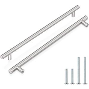 Probrico 10 Pack 12-3/5 Inch320mm Hole Centers Cabinet Pulls Satin Nickel Euro T Bar Kitchen Handles Stainless Steel Kitchen Cabinet Hardware Dresser Drawer Handles