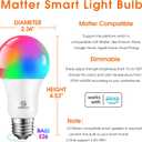 Energetic Light Bulbs Work with Alexa/Apple Home/Google Home/SmartThings, Matter Smart A19 LED Light Bulb, E26 RGB Smart Bulbs, 60W Equivalent, 800LM, 2.4 Ghz WiFi Only, Smart Speaker Required, 1 Pack