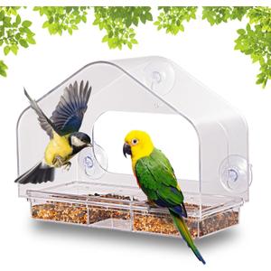 HOMEE Acrylic Bird Feeder,Clear Window Bird Feeders with Suction Cups for Outdoors Feeding Watching for Garden and Yard