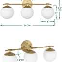 Gold Bathroom Vanity Light Fixtures, 3 Light Globe Wall Sconce Lighting Over Mirror, Modern Vanity Lights for Bathroom, Mirror Cabinets Hallway Stairs, Standard E26 Base, Aged Brass