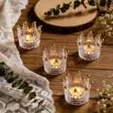 Rubtlamp 6 Pack Clear Gold Crown Glass Candle Holder, Clear Votive Candle Holders with Gold Tips, Tealight Candles Holders for Table Centerpieces, Wedding, Birthday