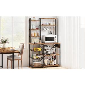 IDEALHOUSE Standing Bakers Rack, 70.1" Large 7- Tier Kitchen Bakers Rack with Power Output, Microwave Stands with Hook and Storage for Kitchen, Retro Brown