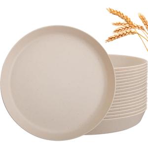 EI 18pcs Beige Wheat Straw Plates,Unbreakable Reusable Plastic Plates,Melamine Plate for Camping,Picninc,Family Dinner,wheat straw Dinnerware Sets