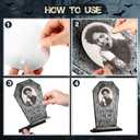 6 Pcs Halloween Graveyard Tombstones Centerpieces with 6 Pcs Scary 3D Changing Face Moving Picture Frame, Rip Gravestone Wooden Table Decoration Halloween Party Home Accessories (Marble)