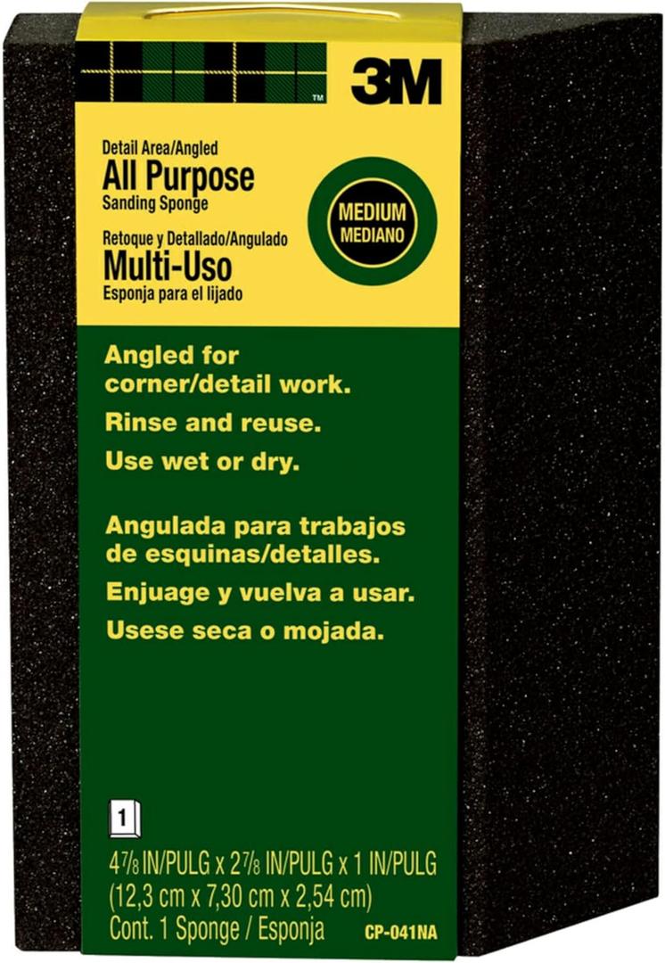 3M Detail Area and Angled Sanding Sponge, Medium, 4.875-in by 2.875-in by 1-in