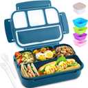 shell and turtle Bento Box Adult Lunch Box, Kids Lunch Containers for School with 4 Compartments, with Utensils, Sauce Jar, Muffin Liners, Microwave Safe, Navy (1200ML)