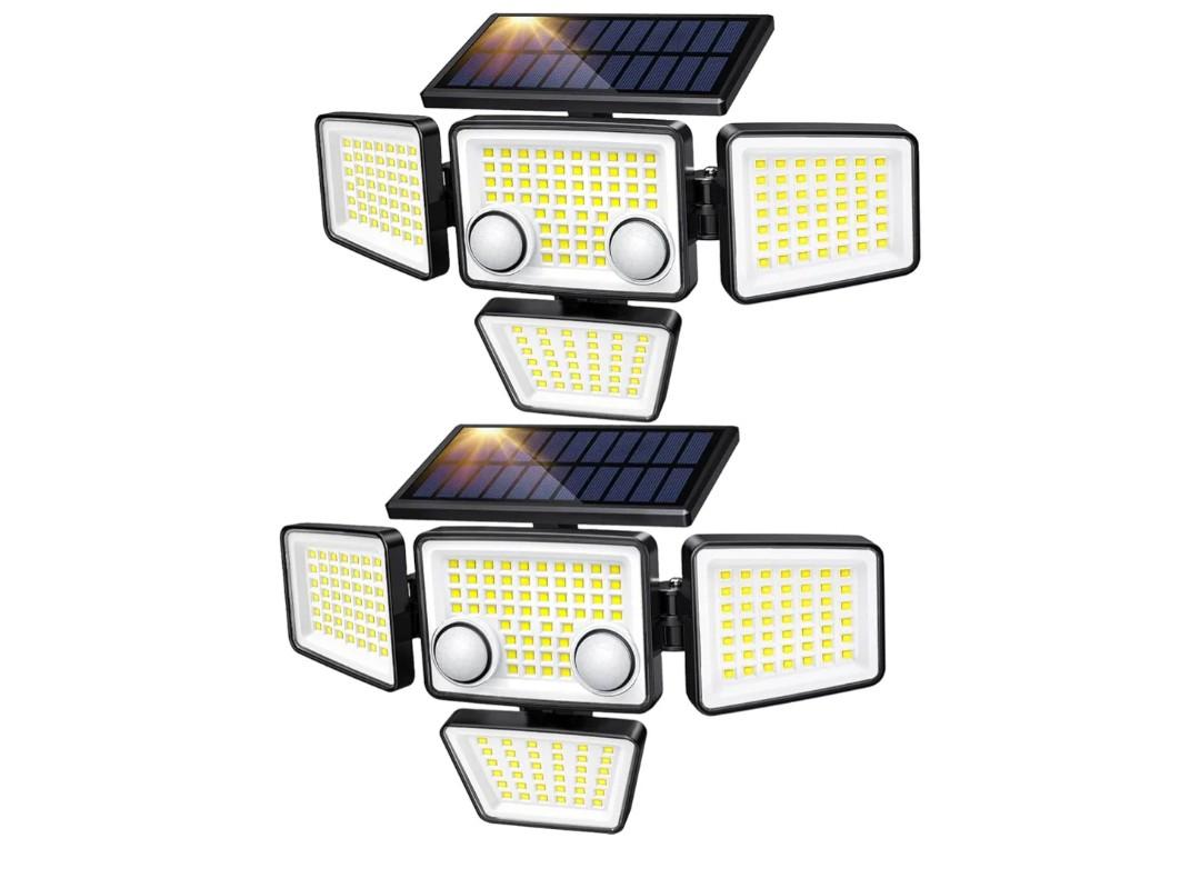 LYWALT Solar Outdoor Lights - 3000LM 188 LED Motion Sensor Outdoor Lights, 4 Heads Security Light,IP65 Waterproof, Easy Install,270°Wide Angle Flood Wall Light with 3 Modes for Backyard Yard (4 Pack)