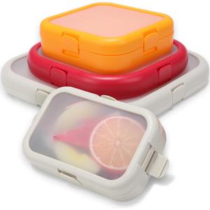 Nuogo 4 Pcs Silicone Fruit Storage Box Anti-oxidation Avocado Saver Storage Tomato Pod Vegetable Saver Reusable for Fridge Garlic Lemons Potatoes(Red, White,Orange,4 Sizes)