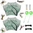 1/2 Pcs Fishing Bait Trap Foldable Crab Crayfish Fish Minnow Crawdad Shrimp Net Cast Portable (2Pcs 6 holes)