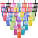 30 Pack Color Changing Cups, 24 oz Reusable Plastic Tumblers with Lids and Straws, Bulk Cold Drinking Cups for Iced Coffee, Smoothies, Birthday Party, Travel, Kids and Adults