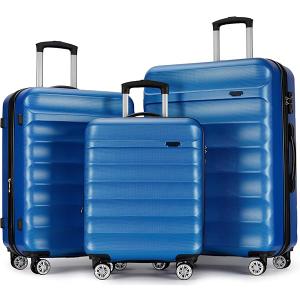 GinzaTravel 3-Piece Luggage Set with TSA Locks, Expandable, and Friction-Resistant in Wathet - Includes 20", 24" & 28" Spinner Suitcases (Blue)