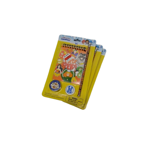 DC SUPER FRIENDS 4 PIECE STATION SET 1 NOTED 1 ERASER 1 PENCIL 1 PENCIL SHARPER PACK OF 3