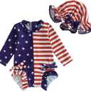 Toddler Girl 4Th of July One Piece Swimsuit Rash Guard Beachwear Ruffle Baby Swimwear Sun Protection Bathing Suit, 3-4Y