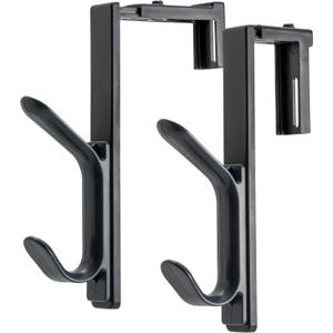 Officemate Cubicle Panel Coat Hooks, Adjustable Double Hook for Office Partitions, Fits 1.25"–3.5" Panels, Charcoal, 2 Pack (22009)
