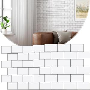 Peel and Stick Backsplash, 20-Pack Thickened Stick on Subway Tiles, Faux Ceramic Tiles for Kitchen, Bathroom, White