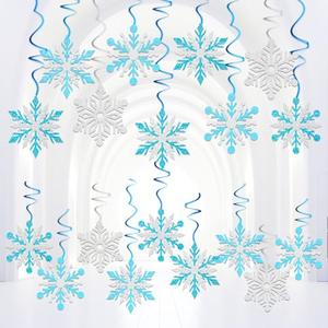 20 Pcs Winter Snowflake Hanging Swirl Decoration Christmas Hanging Whirls Ceiling Decor for New Year Wedding Baby Shower Party Supplies(Blue)