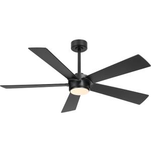 ELEHINSER 54" Ceiling Fan with Light and Remote Control, Modern Dimmable LED Light, 6-Speed Noiseless Reversible DC Motor, 5 Plywood Ceiling Fan for Kitchen Bedroom Living Room Black