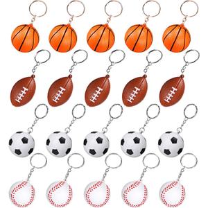 Blulu 20 Pack Sport Party Favors Ball Keychains for Kids, Mini Foam Ball Keychains with Soccer Football Basketball Baseball for Boys Goodie Bags, School Carnival Reward, Stress Relief Fidget Toys