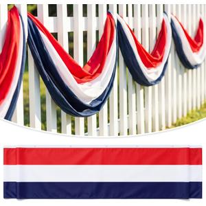 Moukeren 1 Pack 2x30 ft Large Patriotic Bunting Decorations 4th of July American Flag Hanging Banner Red White Blue Bunting Banner for Independence Day Memorial Day Outdoor Yard Porch Garden