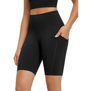 ODODOS High Waist Workout Shorts with Pockets for Women 6"/8" Inseam Tummy Control Gym Athletic Biker Shorts Size S, 2 Pack