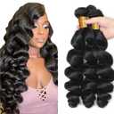 28 30 32 Inch Loose Wave Human Hair Bundles 300g 1B Bundles Human Hair Unprocessed Brazilian Virgin Remy Loose Wave Bundle Soft Real Hair Extensions