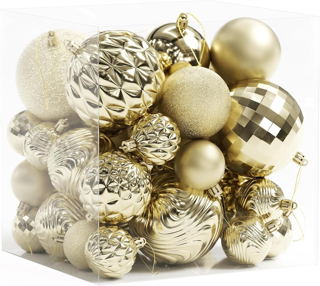 Annecy Christmas Tree Ornaments - 36 PCS Shatterproof Christmas Ball Ornaments Set for Holiday, Wreath & Party Decorations (Multi-Size, Gold)