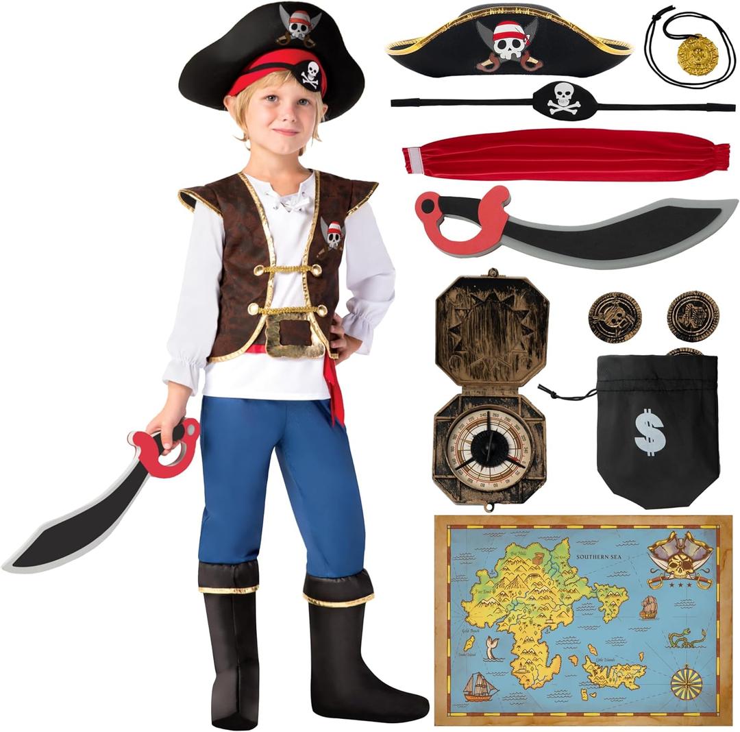 Spooktacular Creations Halloween Pirate Costume Kids, Boys Pirate Costume Set for Toddler Halloween DressUp, Themed Party (Small(5-7 yrs), Blue)