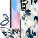 Boaretiu Cute Kawaii for Samsung Galaxy A16 Case with Stand - Fashion Cool 360 Rotate Ring Holder Kickstand Blue Flower for Women Girls Boys Teens Girly for Galaxy A16 Case