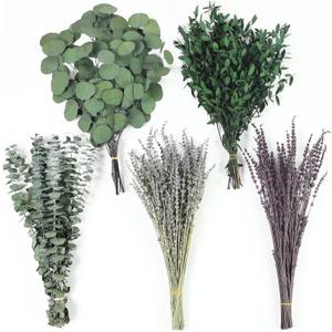 120+ Pcs Mixed Dried Eucalyptus & Lavender Flowers for Shower, Preserved Natural Eucalyptus Leaves for Wall Hanging, Plant Fragrance, Dried Florals for Vase Fillers, Wedding, Green Bathroom Decor