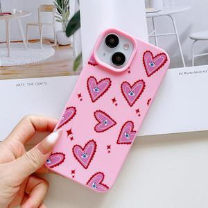 wanguagua for iPhone 15 Case Summer Cute Hearts Eyes Hot Pink | Soft Slim TPU Protective Shockproof Phone Cover for Women Girls, Durable, Girly
